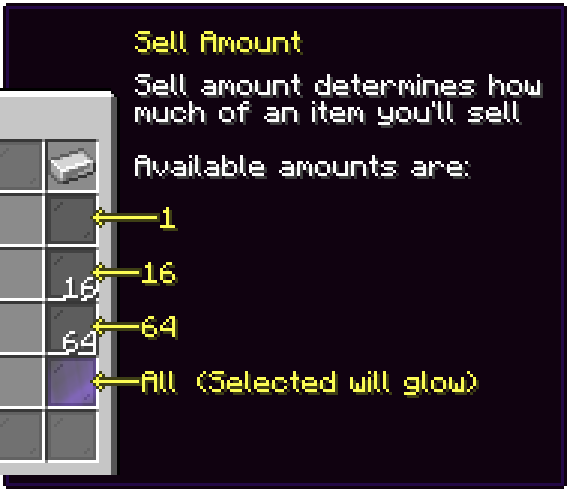 Sellshop Sell amounts guide