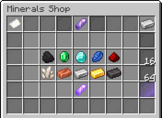 Sellshop Minerals menu